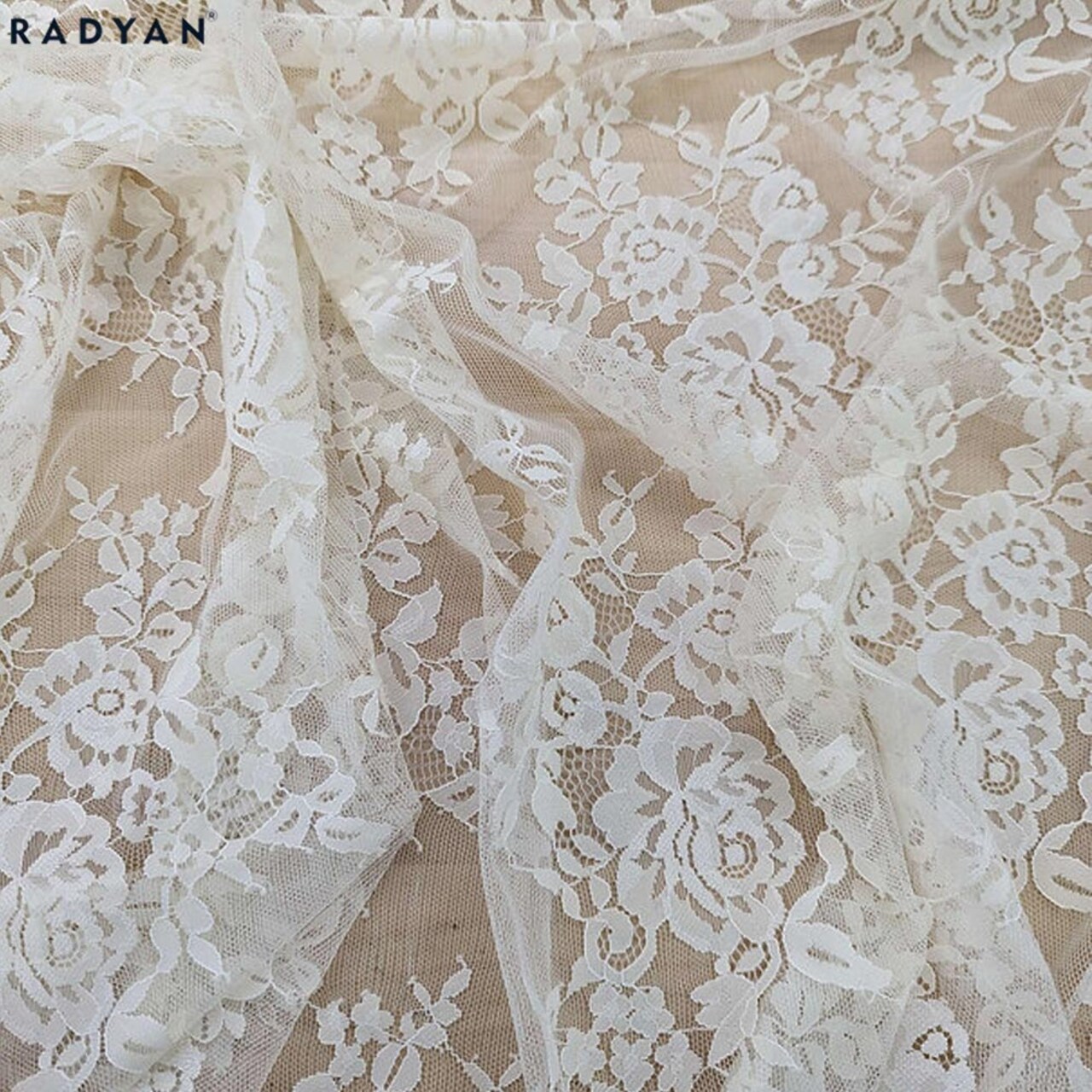 1 Yard Stretch Ivory color Lace Polyester & Spandex Fabric for Apparel and Crafts 58/59 Inch Width